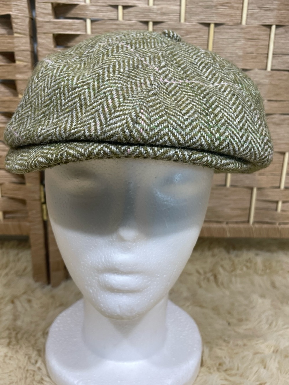 Olive Green Plaid Herringbone Newsboy Cap Brixton NWT